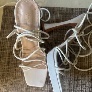 White Square Toe Strappy Block Heels